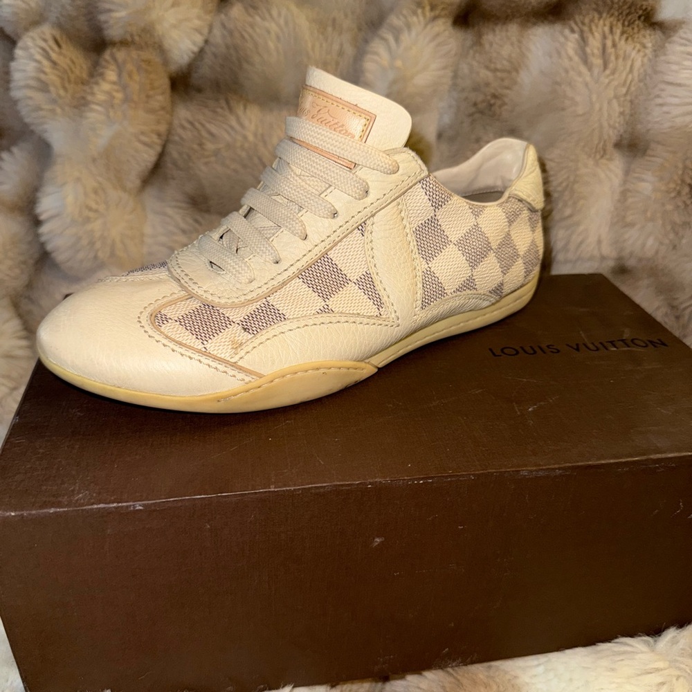 Louis Vuitton Cream and Tan Checkered Sneakers